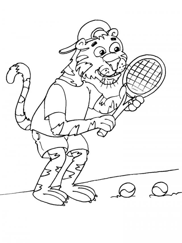 Kolorowanka Tygrys Grający w Tenisa - Do Druku i Zabawy kolorowanka do druku